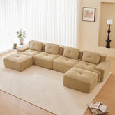 153" Modern U-Shaped Modular Sectional Sofa for Living Room, Corduroy Fabric,4-Seater Couch with Deep Seat and 2-Movable Ottoman,Pearl-like piping, Tufted Design, No Assembly, Anti-slip Design,Camel