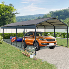 12 X 32 FT Carport, Heavy Duty Carport with Galvanized Steel Roof and Frame, Metal Carport Large Garage with 4 Fixed inclined square tube supports for Driveway Car, Truck