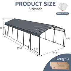 12 X 32 FT Carport, Heavy Duty Carport with Galvanized Steel Roof and Frame, Metal Carport Large Garage with 4 Fixed inclined square tube supports for Driveway Car, Truck