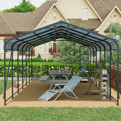 12 X 32 FT Carport, Heavy Duty Carport with Galvanized Steel Roof and Frame, Metal Carport Large Garage with 4 Fixed inclined square tube supports for Driveway Car, Truck