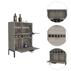 Lyrata Bar Cabinet, Six Built-in Wine Rack, Double Door -Light Gray