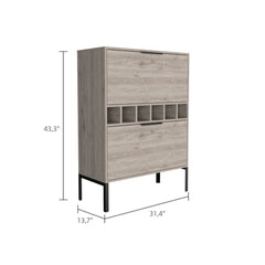 Lyrata Bar Cabinet, Six Built-in Wine Rack, Double Door -Light Gray