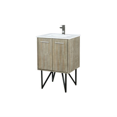 Rustic Acacia Bath Vanity 24 in. W x 20 in. D, Cultured Marble Top and Gun Metal Faucet Set