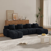 135.4" 6-Piece U-Shaped Sleeper Modular Sectional Sofa Bed Chaise Oversized 4-Seater Boneless Convertible Block Cloud Tufted Floor Corner Couch Set with 2 Ottomans & 4 Pillows for Living Room,Charcoal