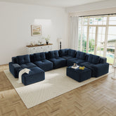 Modular Sectional Sofafor Living Room, 6-Seater Corner Sofa, Big Comfy Corduroy V Shaped Couch with 2 Movable Ottomans,Pearl-like piping, Tufted Design, No Assembly, Anti-slip Design,Blue