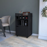 FM FURNITURE Crozier Bart Cart, with 1 shelf, 1 door and four built-in wine rack,black