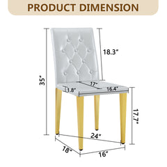 2-piece set of light grey PU dining chairs: ergonomically designed buckle backrest, 35 inches high, gold metal legs, combining comfort and texture.Suitable for family restaurants, banquet hall, etc.
