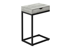 Accent Table, C-shaped, End, Side, Snack, Storage Drawer, Living Room, Bedroom, Grey Laminate, Black Metal, Contemporary, Modern