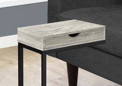Accent Table, C-shaped, End, Side, Snack, Storage Drawer, Living Room, Bedroom, Grey Laminate, Black Metal, Contemporary, Modern