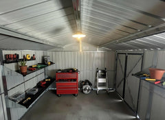 Metal garden sheds 12ftx10ft outdoor storage sheds brown with window with Goods Shelves