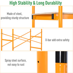 HOMCOM 4-Step Steel 4.6 x 2 x 6 ft. Scaffold 2 Wheels Free Moving for Indoor & Outdoor Decoration Anti-Skid, 440 Pound Capacity