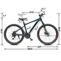A26317 KIAPALNO 26 Inch All-Terrain Mountain Bike with Disc Brakes 21-Speed Drivetrain & Durable Carbon Steel Frame Ideal for Men and Women, Perfect for Trail Riding and Touring