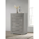 Pierce Grey High Gloss 5-drawer Bedroom Chest