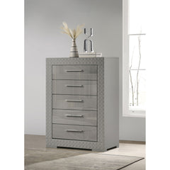Pierce Grey High Gloss 5-drawer Bedroom Chest