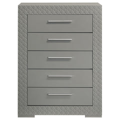 Pierce Grey High Gloss 5-drawer Bedroom Chest