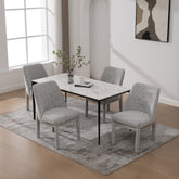 21.46" Wide Modern Minimalist Dining Chair Set Of 4, Chenille Upholstered, Rubberwood Legs, High Curved Backrest, Suitable For Dining Room, Kitchen, Living Room, Bedroom, Apartment, White/Black