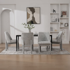 21.46" Wide Modern Minimalist Dining Chair Set Of 4, Chenille Upholstered, Rubberwood Legs, High Curved Backrest, Suitable For Dining Room, Kitchen, Living Room, Bedroom, Apartment, White/Black