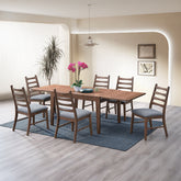 Walnut Finish 7pc Dining Set Extendable Dining Table and 6x Chairs Dark Gray Modern Kitchen Dining Wooden Furniture