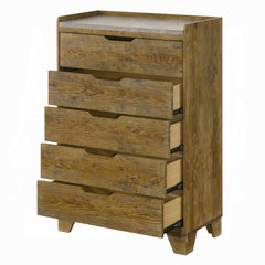 Transitional Brown Finish Bedroom Storage Chest With 5x Drawer Solid Rubberwood Furniture 1pc