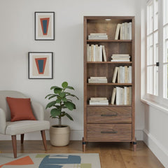 Tranquility Bookcase Pier, Minimal Assembly Required, Walnut Finish