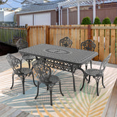 7-Piece Set Of All-Weather Cast Aluminum Dining Furniture Set With Black Frame