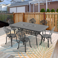 7-Piece Set Of All-Weather Cast Aluminum Dining Furniture Set With Black Frame