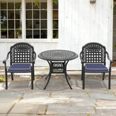 3-Piece Set Of Cast Aluminum Patio Furniture With Blue Cushions