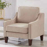 Modern Armchair, Living Room Single Seat Sofa Chair with Wooden Legs, Upholstered Velvet Accent Chair for Living Room, Bedroom,Taupe