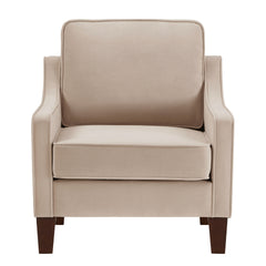 Modern Armchair, Living Room Single Seat Sofa Chair with Wooden Legs, Upholstered Velvet Accent Chair for Living Room, Bedroom,Taupe