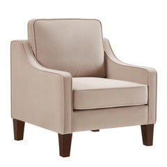 Modern Armchair, Living Room Single Seat Sofa Chair with Wooden Legs, Upholstered Velvet Accent Chair for Living Room, Bedroom,Taupe