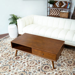 Caroline Mid-Century Modern Walnut Coffee Table Solid Wood 23.5x47.5x17.5 inches for Living Room, Home Small Space, Brown