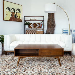 Caroline Mid-Century Modern Walnut Coffee Table Solid Wood 23.5x47.5x17.5 inches for Living Room, Home Small Space, Brown