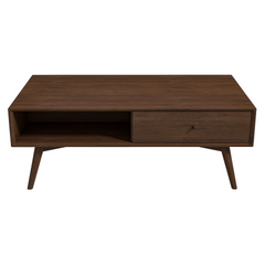 Caroline Mid-Century Modern Walnut Coffee Table Solid Wood 23.5x47.5x17.5 inches for Living Room, Home Small Space, Brown