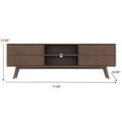 Caroline Mid Century Modern Style Walnut TV Stand for Flat-Screen TVs Up To 71 Inches in Brown Solid Wood for Bedroom, Hallway, Entryway, Closet, Tall Chest Organizer Unit