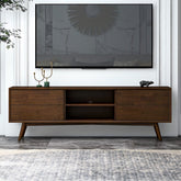 Caroline Mid Century Modern Style Walnut TV Stand for Flat-Screen TVs Up To 71 Inches in Brown Solid Wood for Bedroom, Hallway, Entryway, Closet, Tall Chest Organizer Unit