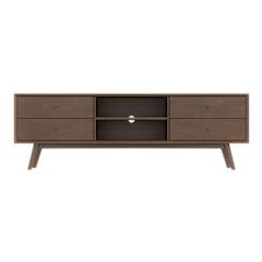 Caroline Mid Century Modern Style Walnut TV Stand for Flat-Screen TVs Up To 71 Inches in Brown Solid Wood for Bedroom, Hallway, Entryway, Closet, Tall Chest Organizer Unit