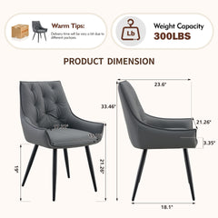 Dining Chairs Set of 2, Dark Gray Faux Leather Dining Room Chair, Metal Kitchen Chairs with Gold Mesh Texture and Black Sanded Legs, Flat Back Upholstered Chair (Dark Gray, Set of 2)