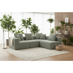 Modular Sectional for Living Room, Full-Foam Build, Textured Light Green Upholstery, Compact Compressed Package, Simple Assembly, Overall 111"x74"x24", 37" Module Size-Light Green