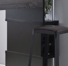 Home Bar Table with Wine Glass Compartment and Three Shelves in Distressed Grey & Black