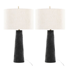 Kona 31" Contemporary Polyresin Table Lamp in Matte Black Polyresin, Modern Brass and Natural Linen Shade from Grandview Gallery by LumiSource - Set of 2