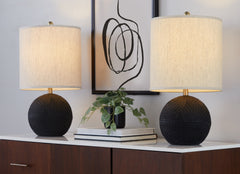 Kona 23" Contemporary Polyresin Table Lamp in Matte Black Polyresin, Modern Brass and Natural Linen Shade from Grandview Gallery by LumiSource - Set of 2