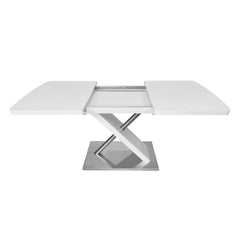 47.25''-63'' Modern White Glossy Dining Table for 4-6 People, Extendable Dining Table with Crossed Metal Base and Stainless Steel Tubes, Large Dining Table White(Same SKU:W757P160404)