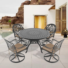 5-Piece All-Weather Cast Aluminum Dining Set, Include 4 Swivel Chairs and 47.24" Round Table With Black Frame (same sku:W1710S00443)