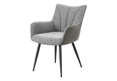 Dining Chair, 35" Height, Set Of 2, Upholstered, Side, Dining Room, Kitchen, Light Grey Fabric, Grey Leather Look, Contemporary, Modern