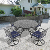 5-Piece All-Weather Cast Aluminum Dining Set, Include 4 Swivel Chairs and 47.24" Round Table With Black Frame(same sku:W1710S00444)