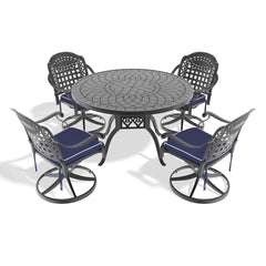 5-Piece All-Weather Cast Aluminum Dining Set, Include 4 Swivel Chairs and 47.24" Round Table With Black Frame(same sku:W1710S00444)