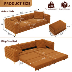 97.7" 3-in-1 Convertible Sleeper Sofa,28.4" Deep Seat Pull Out Sofa Bed,Button Tufted Modern Sofa,4-Seater Couch with Movable Ottoman for Apartment,Office, Bedroom,Orange(Old SKU:W1885S00202)