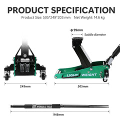 Floor Jack 1.5 Ton Hydraulic Low Profile Aluminum and Steel Car Jack, Lightweight Service Jack with Quick Lift Dual Pump, 3,000 lbs Capacity