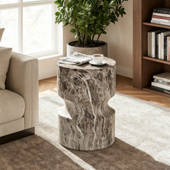 Cement Outdoor End Tables for Patio, GardenAccent Table Faux Terrazzo Accent Table, Modern Small Round Side Tablefor Outside, Tree Stump Garden Stool DrumTable indoor and Outdoor