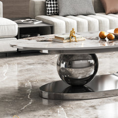 49.2 Inches Oval Faux Marble Coffee Table for Living Room with Stainless Steel Base